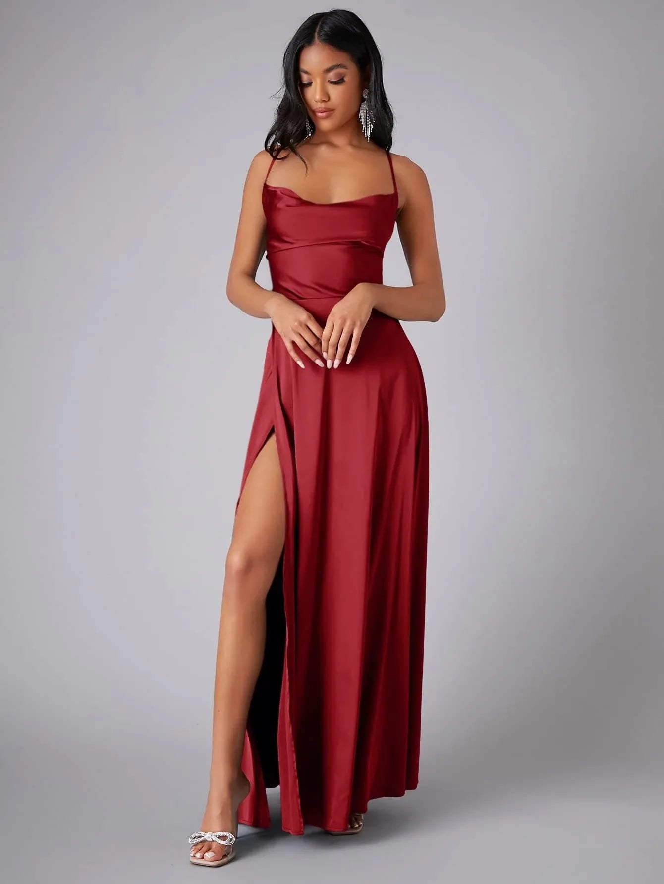 Backless Slimming Long Evening Dress Women Sexy V Neck Sleeveless Gown With Waist Tie For Formal Party Wedding Guest Maxi Dress
