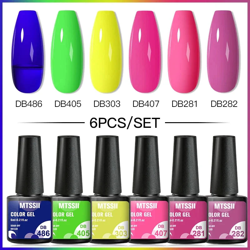 6PCS/SET Glitter Bright Pink Peach Gel Nail Polish Kit Spring Colorful Semi Permanent Soak Off Art UV Gel Varnish For Manicure