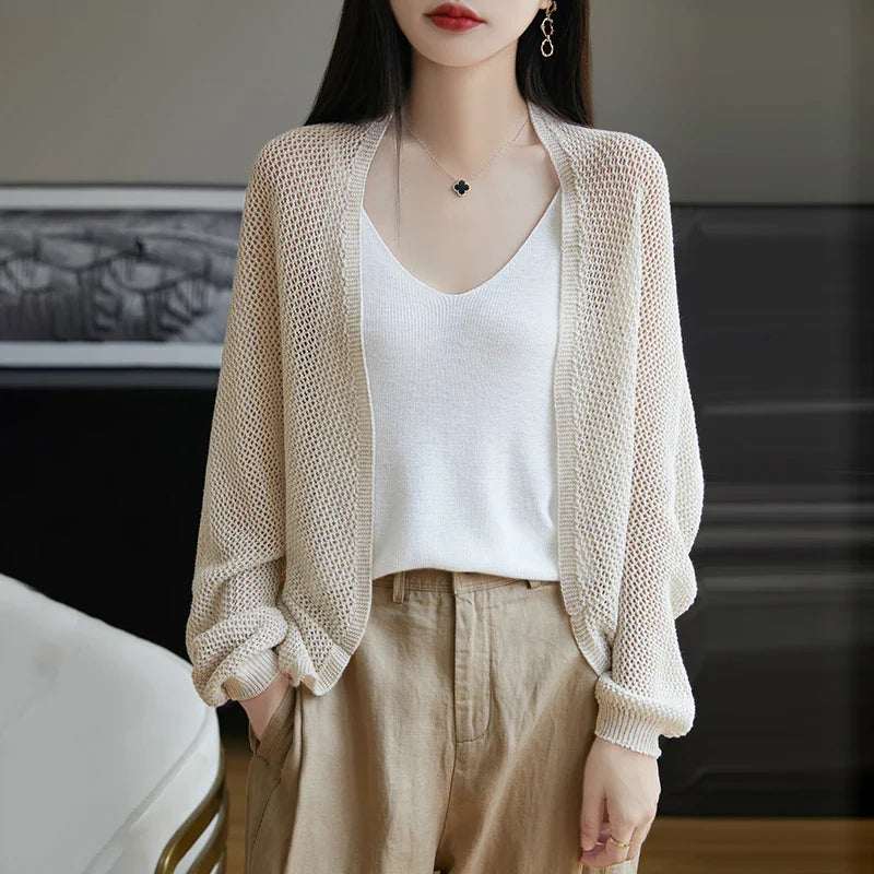 2025 New Hollow Out Loose Knit Cardigan Women Openwork Linen Shawl Summer Kimono Style Unique Cape Shawl Sweater Shrug Top