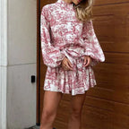 Autumn new women's clothing style elegant, fashionable, casual, sexy commuting long sleeved lace up Chinese style printed dress