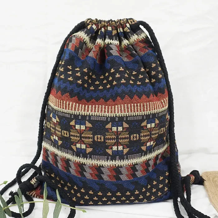 2025 Women Fabric Backpack Female Gypsy Bohemian Boho Chic Aztec Ibiza Tribal Ethnic Cottage Soft Brown Drawstring Rucksack Bags