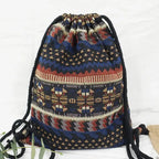 2025 Women Fabric Backpack Female Gypsy Bohemian Boho Chic Aztec Ibiza Tribal Ethnic Cottage Soft Brown Drawstring Rucksack Bags