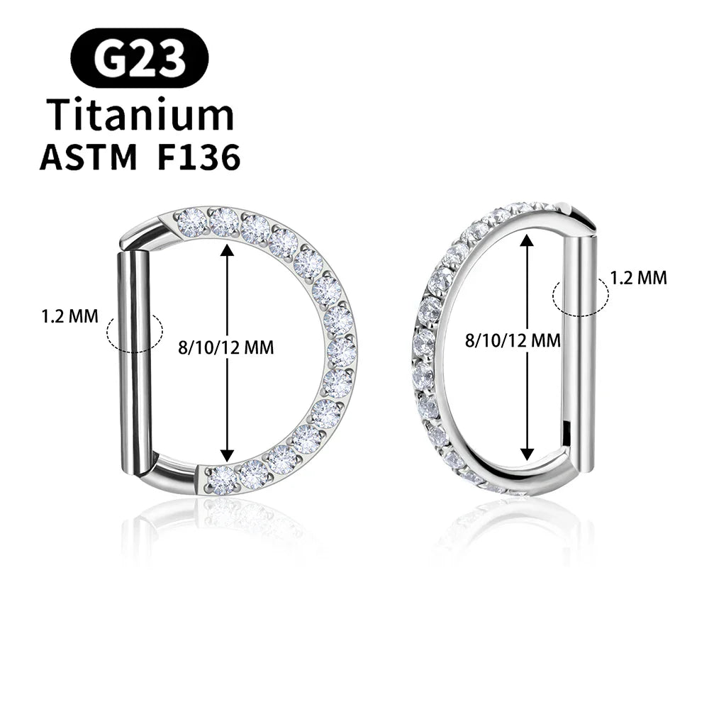 1/10PCS F136 G23 Titanium Piercing Nose Ring D Shape Hinged Segment CZ 16G Clicke Cartilage Tragus Helix Earrings Body Jewelry