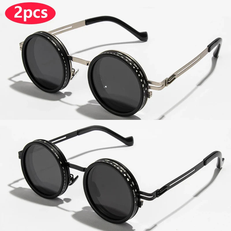 Brand Polarized Round Sunglasses ND9 Adjustable Dimming Sun Glasses Men Women Retro Punk Men's Eyeglasses Outdoor Shades UV400