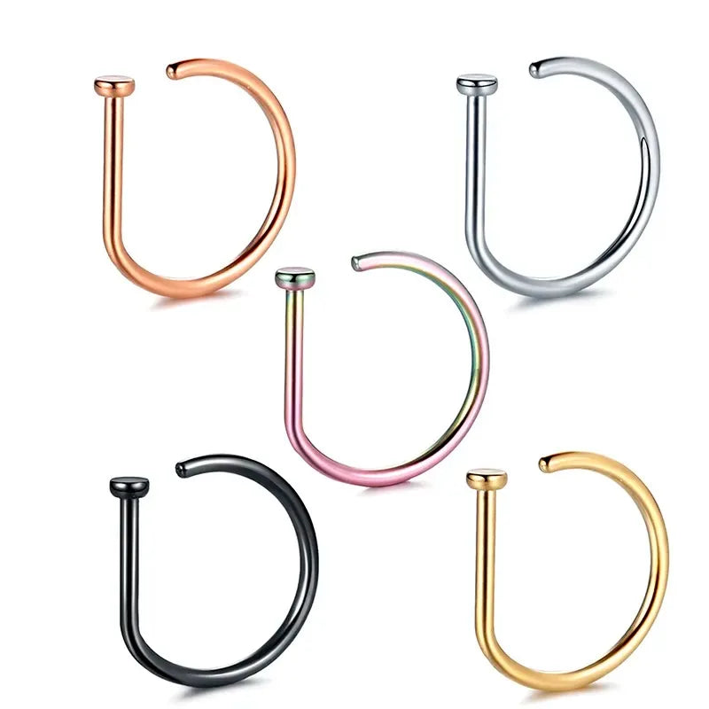 1/3/5Pcs 316L Stainless Steel Fake Piercing Nose Rings for Women Men, D-Shape Septum Nose Ring Clip On Nose Piercing Jewelry