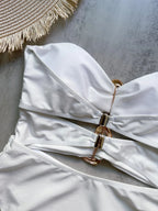 3 Colors Sexy Metal Rings Cut Out Women Swimwear One Piece Swimsuit Female Bandeau High Leg Cut Bather Bathing Suit Swim B022D