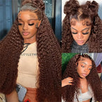13X4 Chocolate Brown Curly Lace Front Wigs Colored 100% Human Hair Wigs Pre Plucked Deep Wave 13X6 Hd Lace Frontal Brazilian Wig