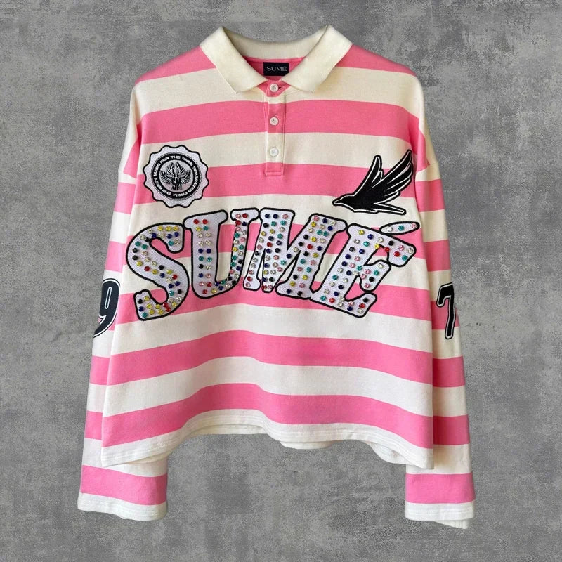 Couple summer washing fashion rhinestone striped two-piece set of denim shorts original color casual printing five-point pants