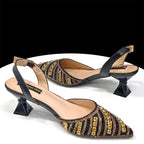 2025 Luxurious Italian Women's Party Shoes & Bag Set â€?Elegant Golden Rhinestone Spring/Summer Sandals with Pointed High Heels f