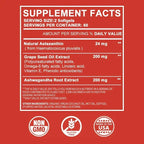 Astaxanthin 24mg - with Ashwagandha, Grape Seed Oil Extract - for Joint, Brain, Immune and Heart Support Diet