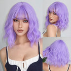 Allbell Magique Short Wavy Wig Bob Curly Wig With Bangs Dirty Orange Lolita Wigs Natural Synthetic Wig For Woman Heat Resistant