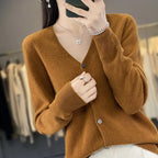 100 Merino Wool Knitted V-neck Sweater Women's Top Loose Korean Version Fashionable Versatile Autumn And Winter Cashmere Sweater