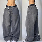 2000s Baggy Jeans Women New Harajuku Hip Hop Wing Print Oversized Jeans Gothic High Waist Wide Leg Pants Men Trousers Streetwear