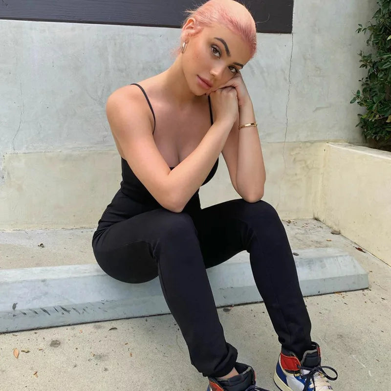 Dulzura Solid Bodycon Strap Jumpsuit For Women Bodycon Sexy Streetwear Fall Winter Skinny Rompers Sportswear Wholesale Items