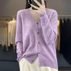 100 Merino Wool Knitted V-neck Sweater Women's Top Loose Korean Version Fashionable Versatile Autumn And Winter Cashmere Sweater