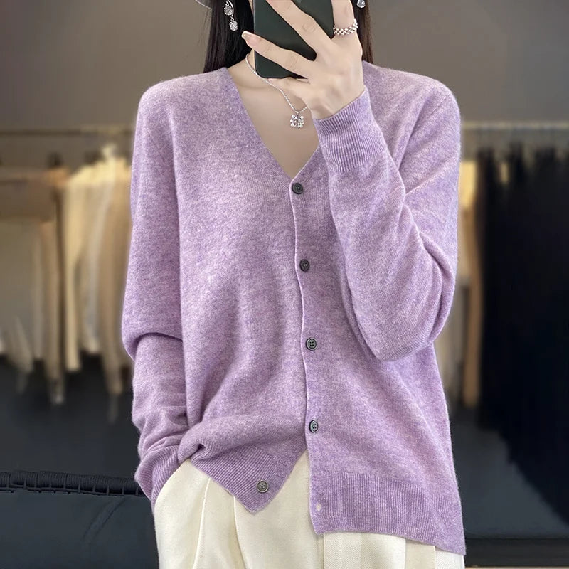 100 Merino Wool Knitted V-neck Sweater Women's Top Loose Korean Version Fashionable Versatile Autumn And Winter Cashmere Sweater