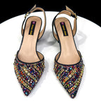 2025 Luxurious Italian Women's Party Shoes & Bag Set â€?Elegant Golden Rhinestone Spring/Summer Sandals with Pointed High Heels f