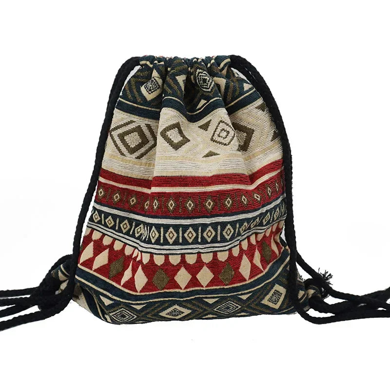 2025 Women Fabric Backpack Female Gypsy Bohemian Boho Chic Aztec Ibiza Tribal Ethnic Cottage Soft Brown Drawstring Rucksack Bags