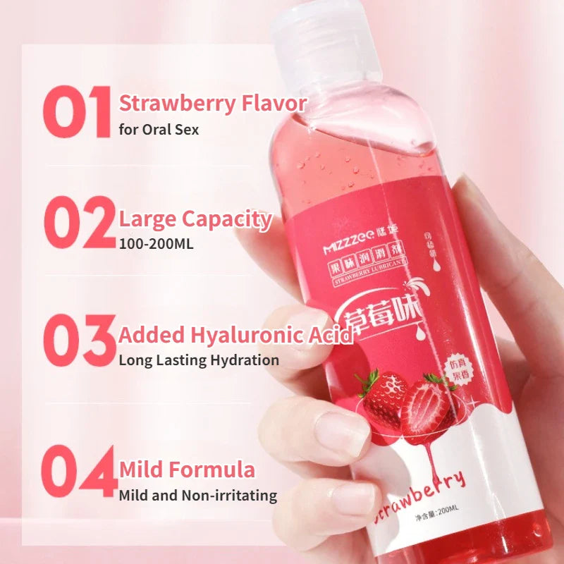 100/200ML Lickable Fruity Flavor Lubricant Oral Sex Strawberry Lubricating Fluid for Adult Sex Toys Vaginal Anal Lubrication 18+