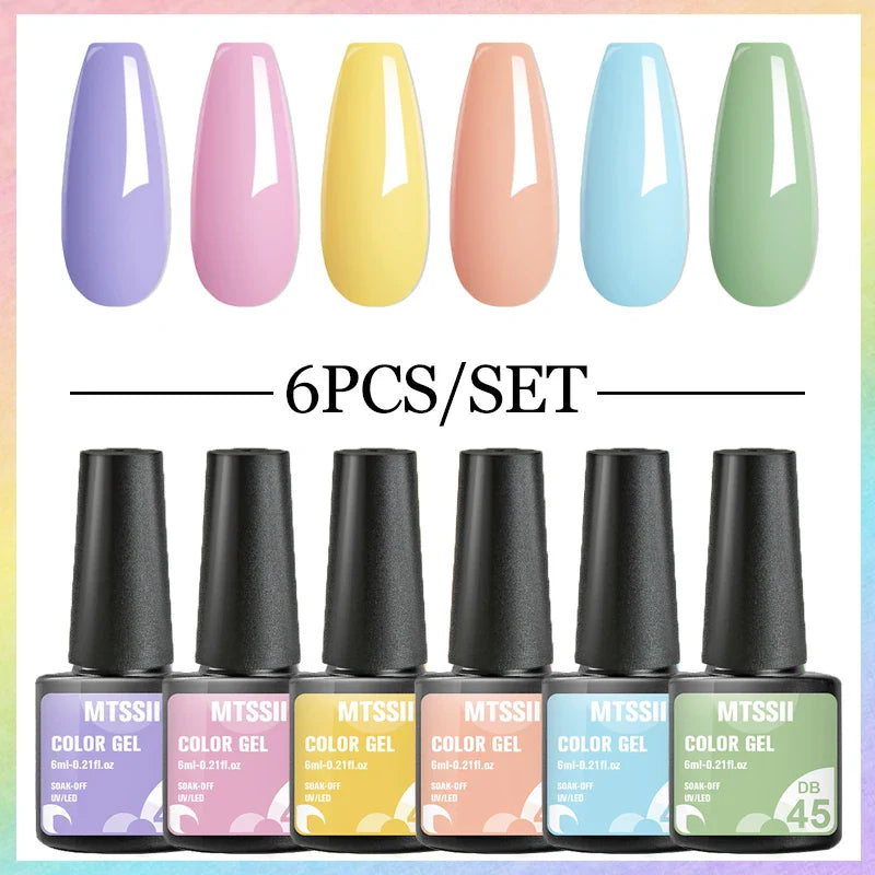 6PCS/SET Glitter Bright Pink Peach Gel Nail Polish Kit Spring Colorful Semi Permanent Soak Off Art UV Gel Varnish For Manicure
