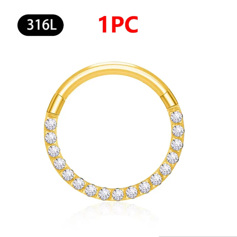 1/10Pc Stainless Steel Nose Ring CZ 16G Hinged Septum Clicker Segment Ear Tragus Cartilage Daith Lip Nose Body Piercing Jewelry