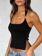 Dulzura Sleeveless Halter Side Slit Top With Button Sexy Casual Tank Party Club Streetwear Women'S Autumn Winter Clothes
