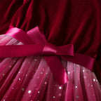 2025 Red Christmas Dress for Baby Girls Winter Long Sleeve Mesh Dresses for 3-8Yrs Kid Star Sequin Birthday Party Princess Dress