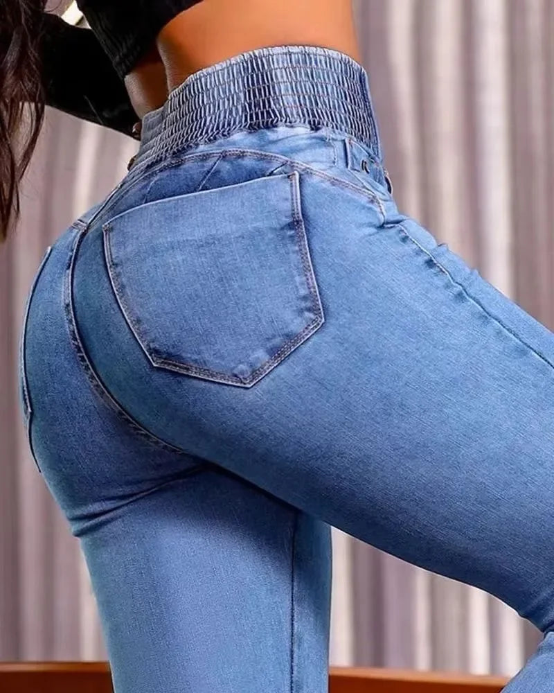 2025 Fashion Straight High Waist Jeans Women Elastic Skinny Denim Pants Y2K Trousers Shaping Butt Lift Slim-fit Jeans Black