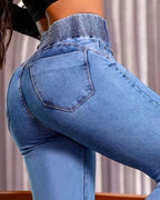 2025 Fashion Straight High Waist Jeans Women Elastic Skinny Denim Pants Y2K Trousers Shaping Butt Lift Slim-fit Jeans Black