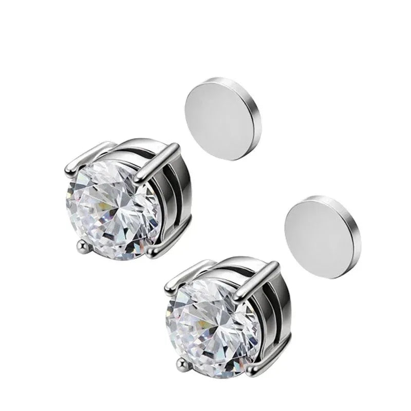 2pcs Punk Mens Strong Magnet Magnetic Ear Stud Set, Non Piercing Earrings Fake Cross Earrings Gift For Boyfriend Lover Jewelry