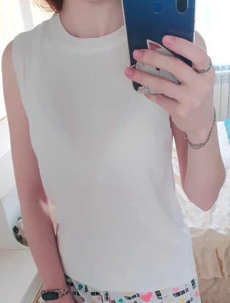 1pcs Summer New Fashion Knitted Vests O-neck Sleeveless Casual Thin Tops