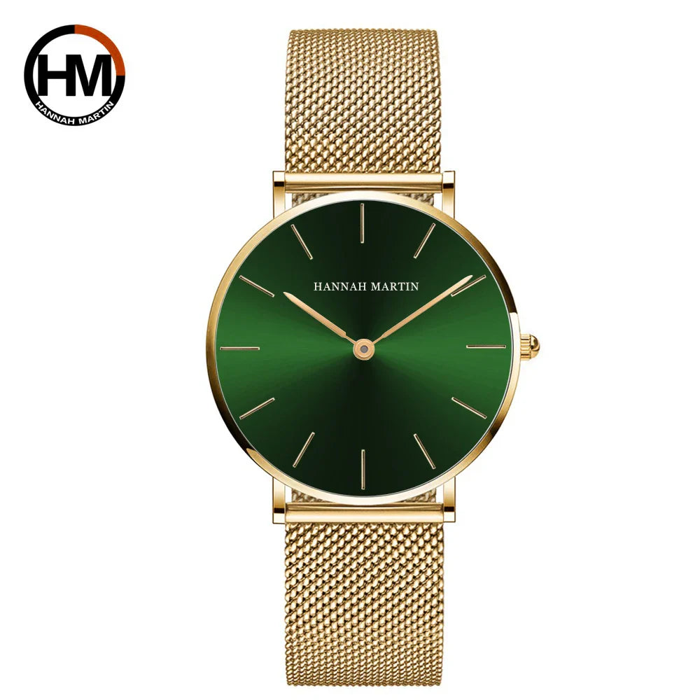 HANNAH MARTIN Brand Classic Women Quartz Watch 36mm Rose Gold Stainless Steel Mesh Strap Japanese Movement Girl Gift Wrist Watch