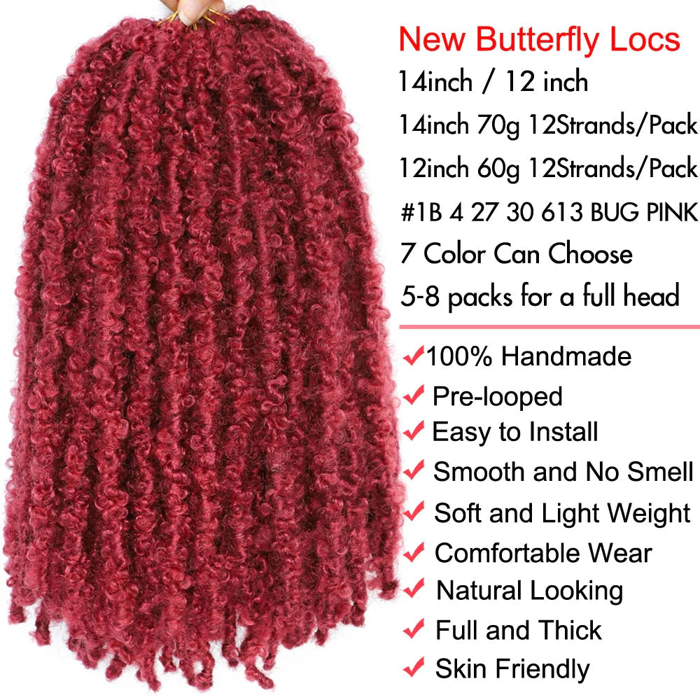 Butterfly Locs Crochet Hair 12 inch Handmade Butterfly Soft Locs Crochet Hair Extensions Synthetic Braiding Hair 12Strands/pack