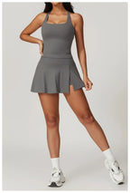 Custom LOGO women's beautiful back tight yoga set quick-drying high waist hip lift running fitness sports skirt 2-piece set