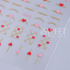 2pcs Black White Red Love Heart Nail Stickers Metallic Golden French Line 3D Adhesive Slider DIY Valentine Design Manicure Decor