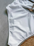 3 Colors Sexy Metal Rings Cut Out Women Swimwear One Piece Swimsuit Female Bandeau High Leg Cut Bather Bathing Suit Swim B022D