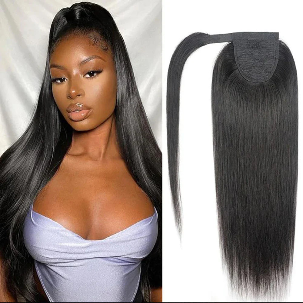 100G Ponytail Human Hair Extensions Straight Wrap Around Horsetail 100% Remy Human Hair 10"-32" Ponytail Extension for Women