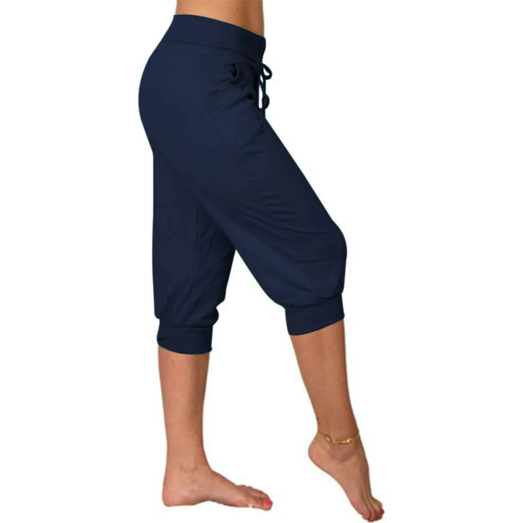 Classic Solid Color Jogging Pants Women Cotton Linen Capris Trousers Bandage Double Pocket Pants Summer Beach Vacation Wear