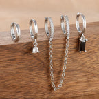 4PCS Exquisite Stainless Steel Long Chain Pendant Earrings Set for Woman Little Huggies Hoop Earrings Cartilage Piercing Jewelry