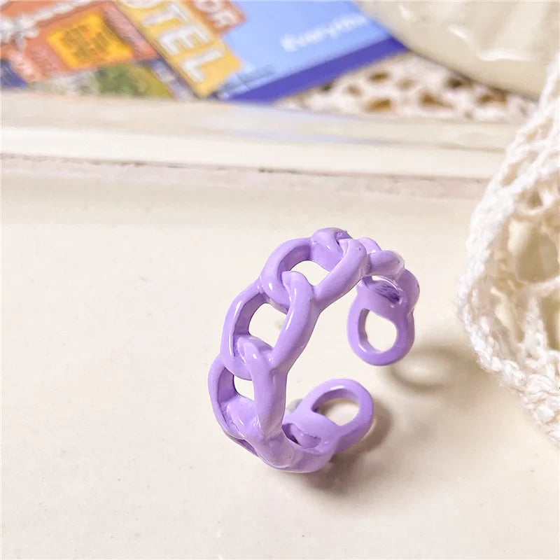 2022 Summer Colorful Ring Set Wholesale Fashion Geometric Chain Candy Color Irregular Opening Rings Women Party Finger Jewelry