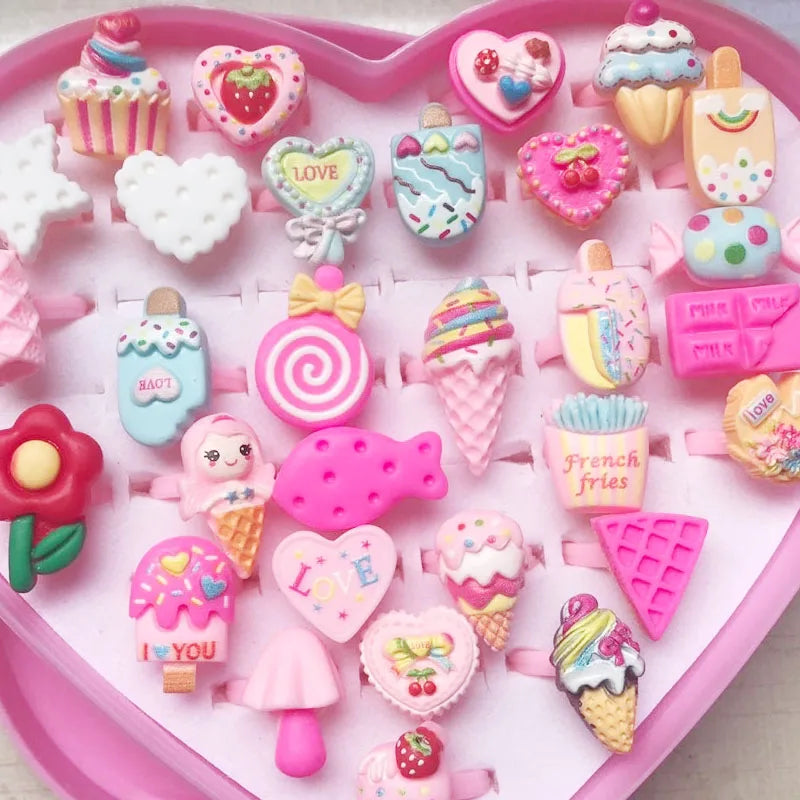 10pcs/lot Children's Cartoon Rings Candy Flower Animal Bow Shape Ring Set Mix Finger Jewellery Rings Kid Girls Toys Anillo