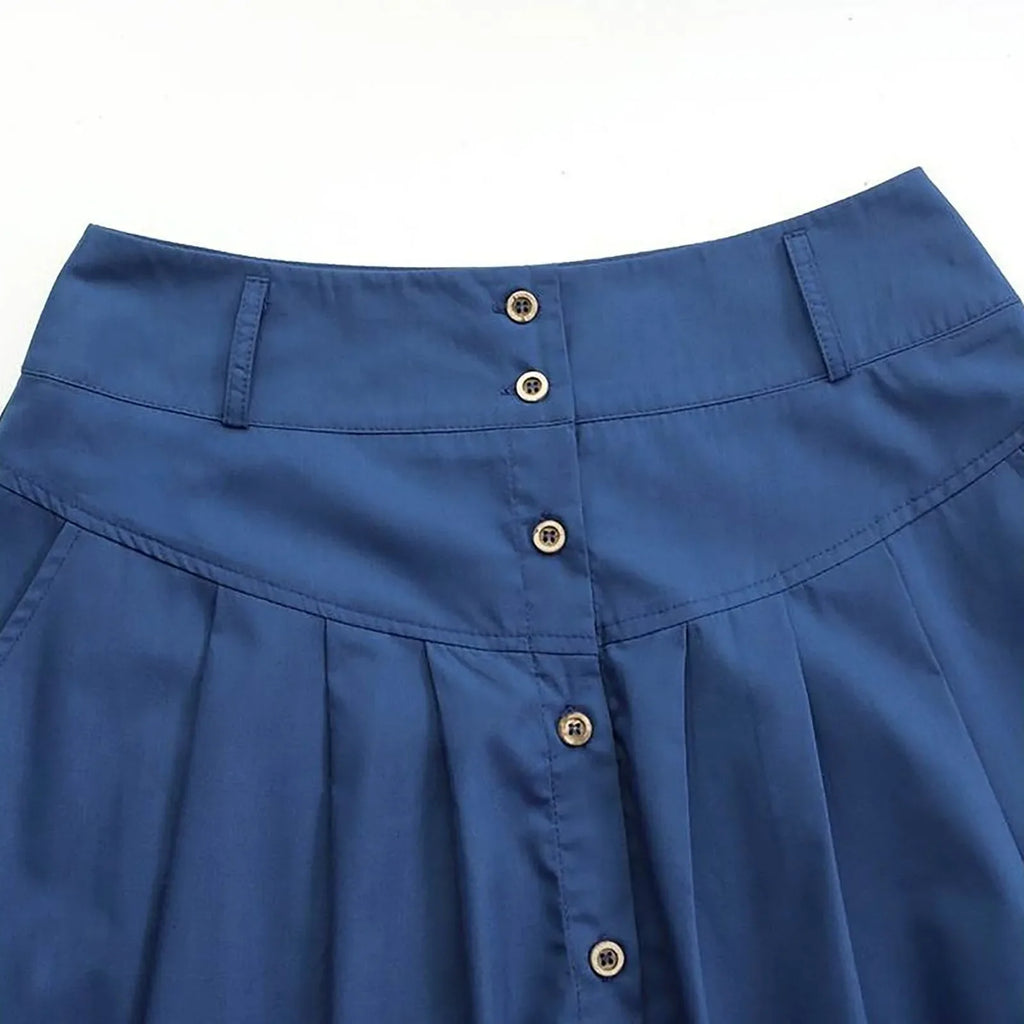 Bed Skirt Full Women's Spring And Summer Casual Loose Solid Color A Line High Waist Skirt With Pocket Buttons Colorful Skirt