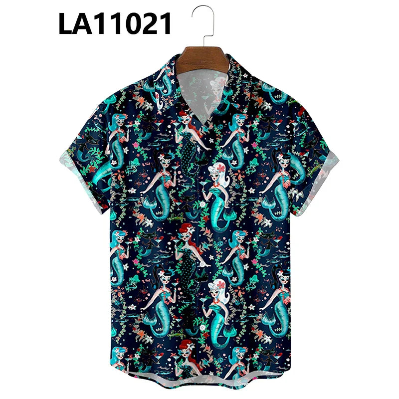 2024 Men's Shirts Creative Panda Printed Short Sleeve Shirt Men Street Summer Hawaii Beach Retro Harujuku For