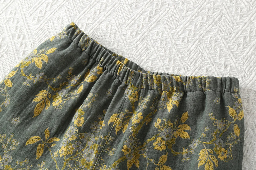 Chinese Style Women's Pajamas, Pure Cotton, Retro Color, Woven Jacquard, Home Clothing, Long Sleeves Trousers, Diagonal Collar