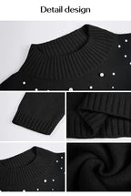 2025 Autumn Women Sweater Dresses Pearls Round Neck Long Sleeve Hip Wrap Dress Winter Elegant Ladies Casual Solid Slim Fit Dress