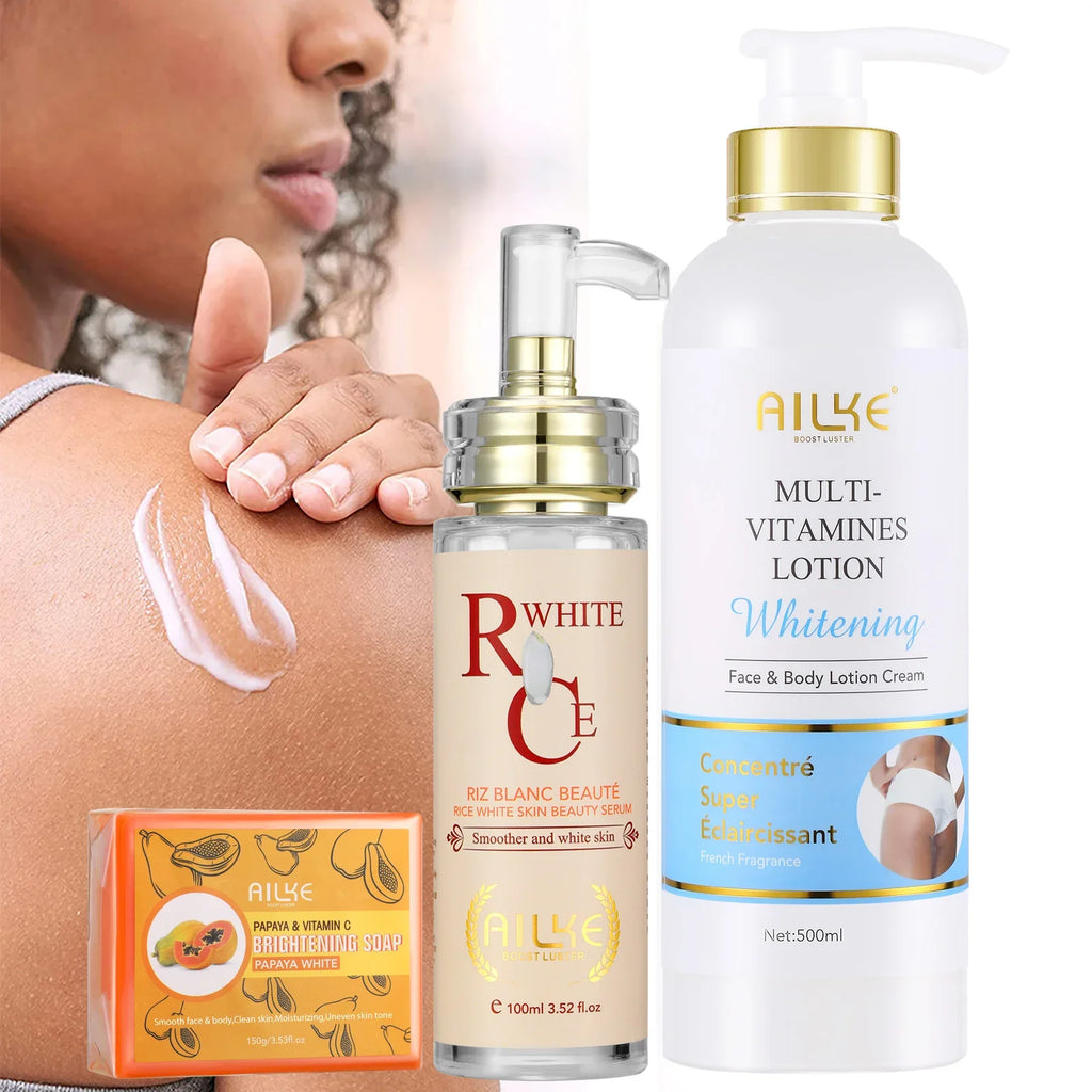 AILKE Natural Multi-Vitamin Lightening Skin Care Kit, Moisturize, Even Toning, Remove Dark and White Spots, Clean & Smooth Skin