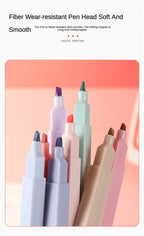 12 Pcs/Set Double Tip Highlighter Pens Kawaii Manga Markers Midliner Pastel Gel Set Stationery Journal School office Supplies