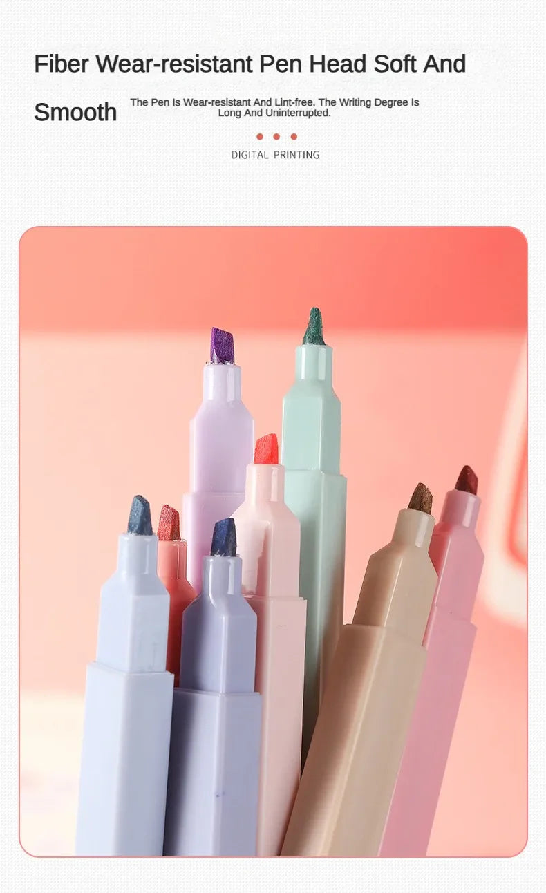 12 Pcs/Set Double Tip Highlighter Pens Kawaii Manga Markers Midliner Pastel Gel Set Stationery Journal School office Supplies