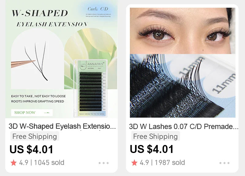 ANNAFRIS W Shape 6D Volume Eyelash Extension False Mink Soft Natural Premade Fans Lash 6D W Shaped Easy Faning Eyelashes