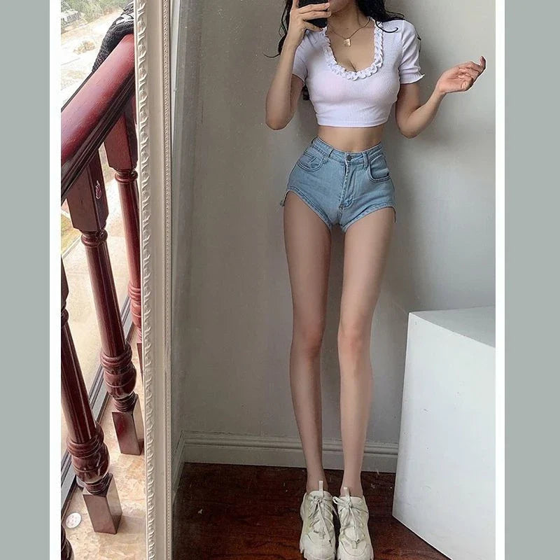 Elasticty Women's Denim Shorts Skinny Booty Tight New In Female Short Jeans Pants for Summer XXL Youthful Korean Style Comfy XL